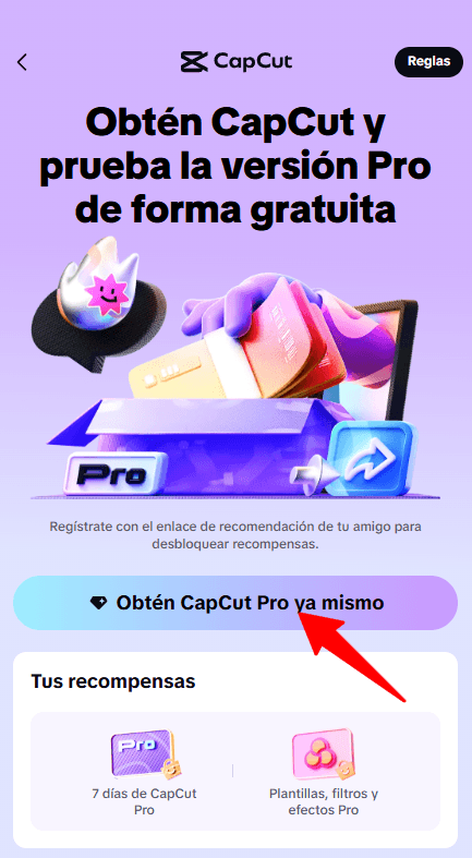 CapCut Pro prueba gratis 7 días